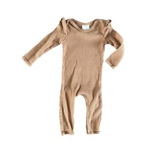 Spearmint Love Organic Cotton Ribbed Ruffle Shoulder Romper Size 6-12mo